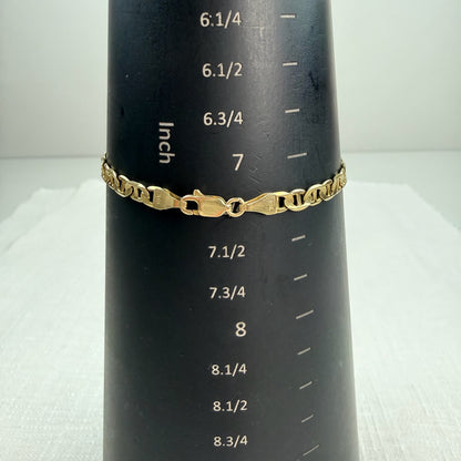 7.25" Solid 10K Yellow Gold Classic Flat Mariner Link Bracelet, 4.59 g