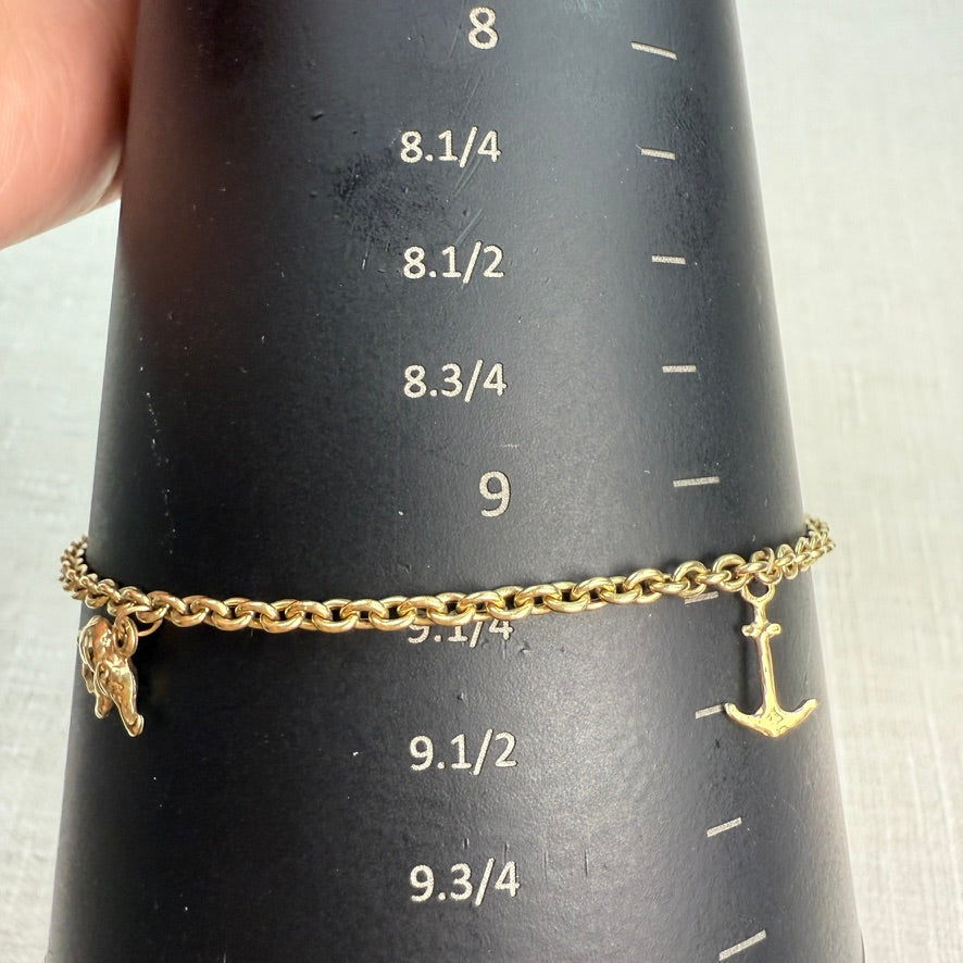 9.25" Italian 10K Solid Yellow Gold Charm Bracelet/Anklet, 5.1 grams