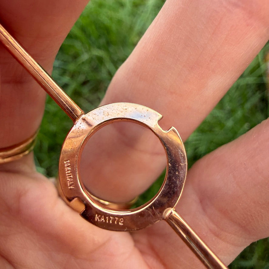 Italian 14K Rose Gold Solid Bangle Bracelet with Geometric Open Circle Detail, 5 g