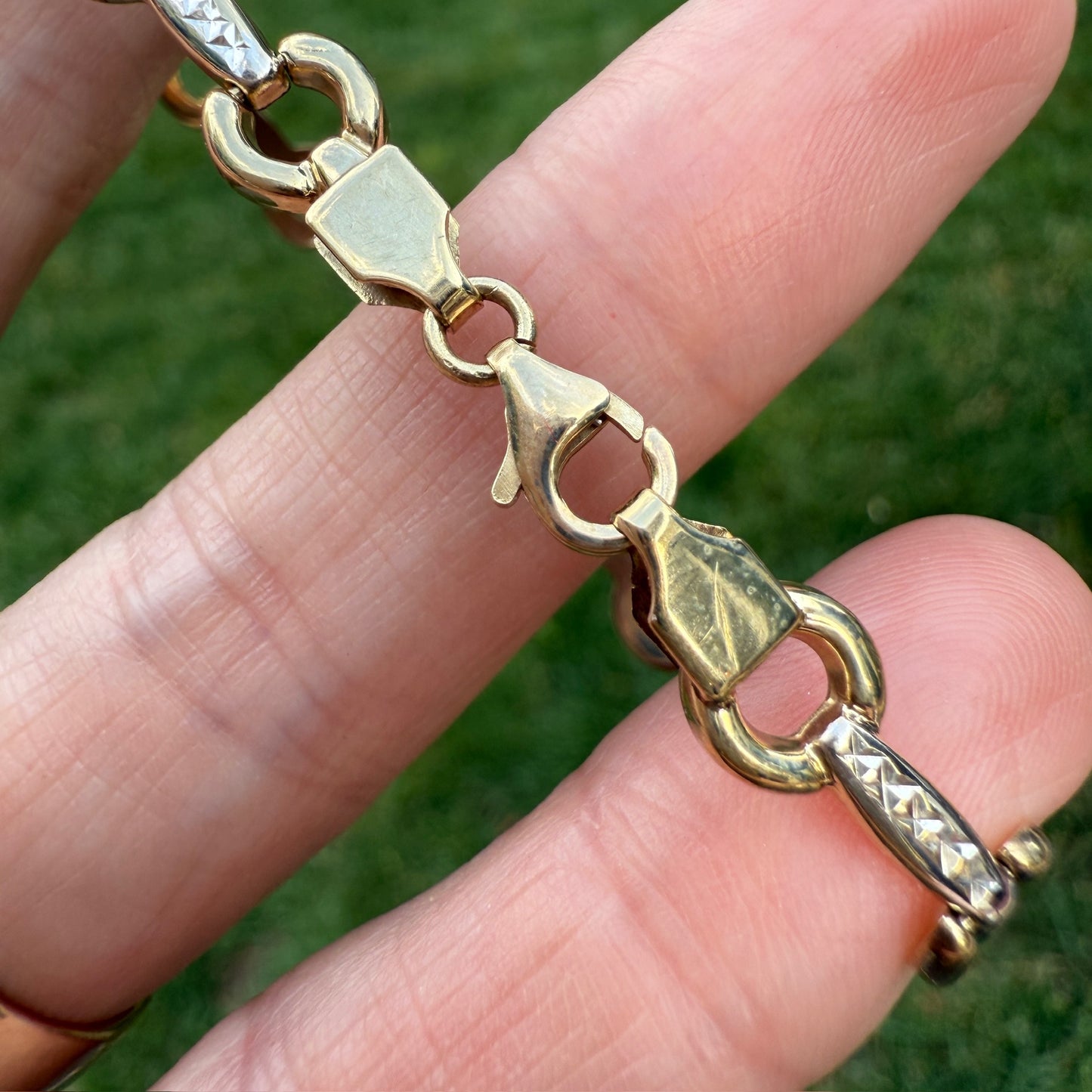 6.75" Solid 10K Two Tone Gold Fancy Link Bracelet, 4.05 g