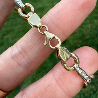 6.75" Solid 10K Two Tone Gold Fancy Link Bracelet, 4.05 g