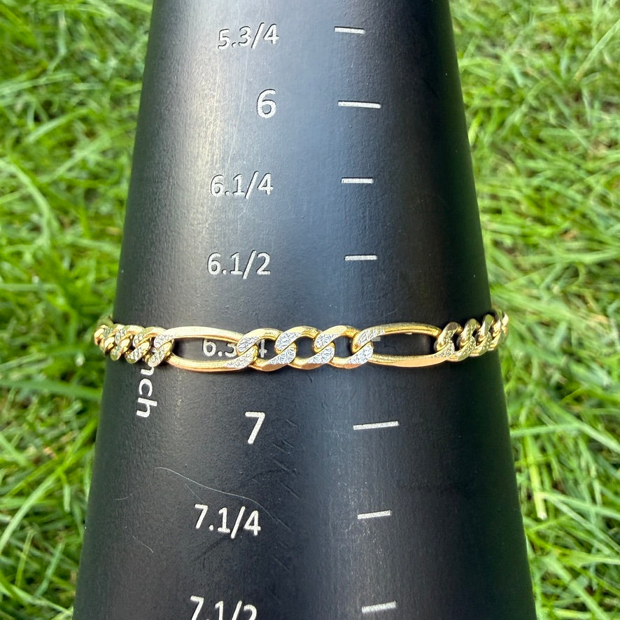 6.75" Italian Solid 14K Yellow & White Gold Faceted Figaro Bracelet, 6.37g