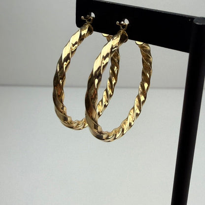 14k Solid Yellow Gold Mid-size Classic Twisted Hoop Earrings, 1.82 g