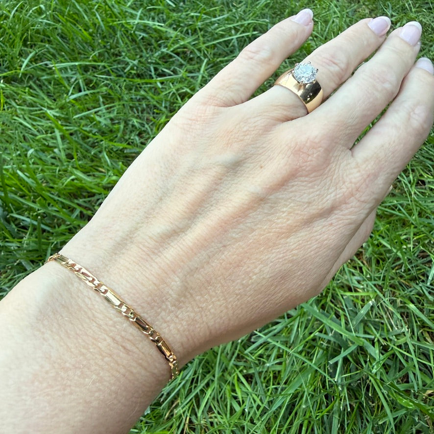 7" Italian Solid 9K Yellow Gold UnoAerre Figaro Bar Link Bracelet, 3.61 g