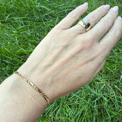 7" Italian Solid 9K Yellow Gold UnoAerre Figaro Bar Link Bracelet, 3.61 g