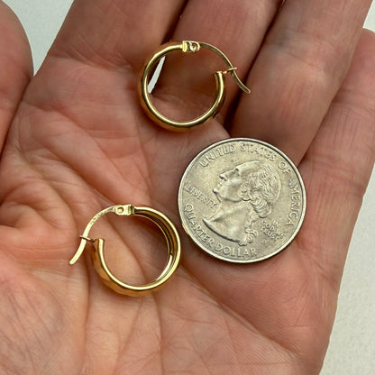 14k Solid Yellow Gold Beautifully Faceted Chunky Hoop Earrings, 2.29 g