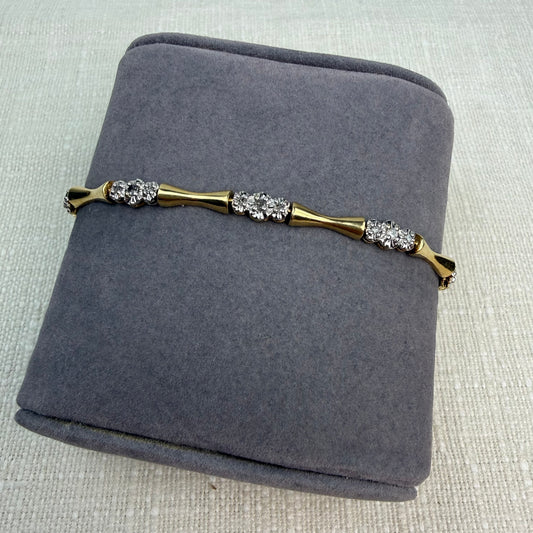 Vintage Solid Two-tone 10K Bow-tie Diamond Bracelet, 7"