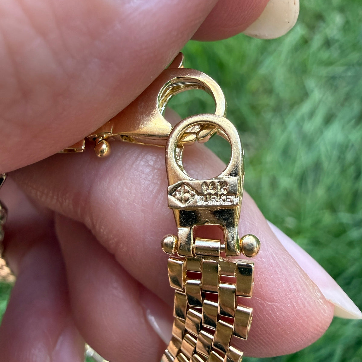 7.75" Solid 14K Yellow Gold Geometric Link Bracelet with Statement Lobster Clasp, 9.81 g