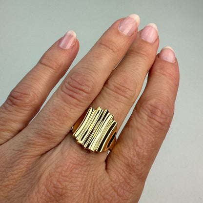 14K Solid Yellow Gold Wide Ridge, Sculptural Ring – Size 7
