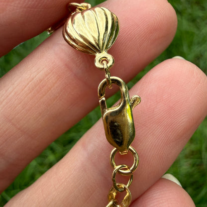 6.5" Solid 10K Yellow Gold Alternating Polished and Ribbed Puff Heart Bracelet, 3.69 g