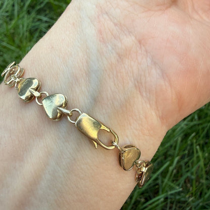 7.25" Italian Solid 9K Alternating Open and Closed Heart Bracelet, 8.23 g
