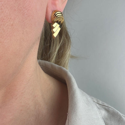 10K Solid Yellow Gold Sculptural Statement Earrings, 1.48 g