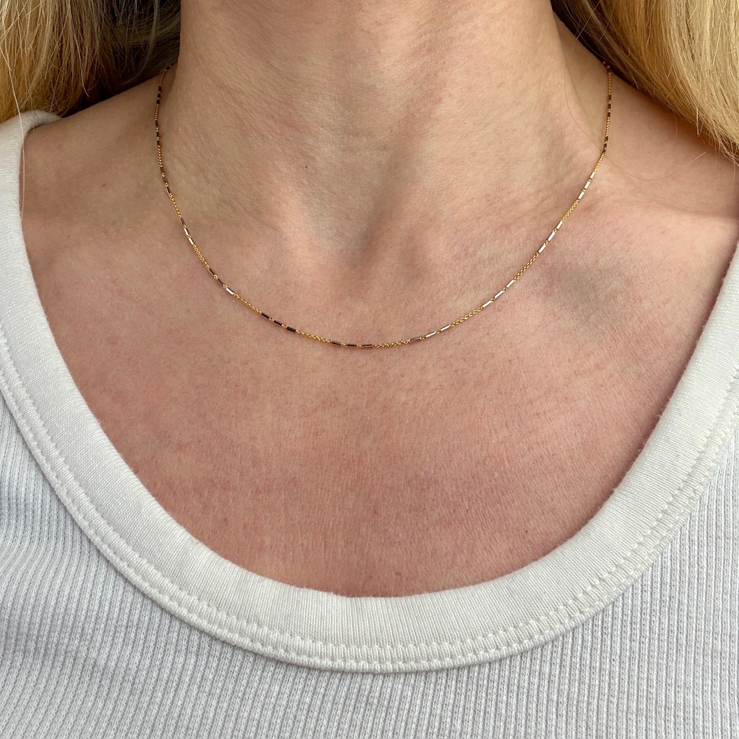 18" Two-tone Solid 14K Gold Bar and Cable Link Chain, 2.05 g