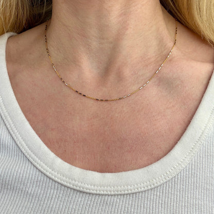 18" Two-tone Solid 14K Gold Bar and Cable Link Chain, 2.05 g