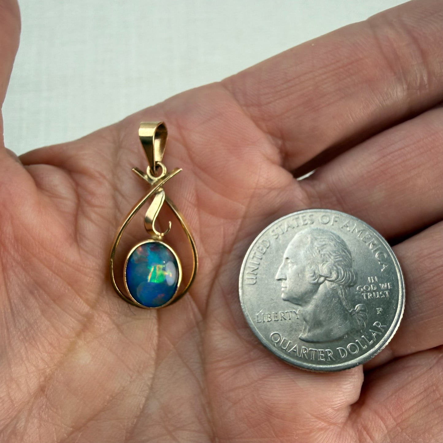 Solid 9K Yellow Gold Oval Opal Doublet, 1.65 grams