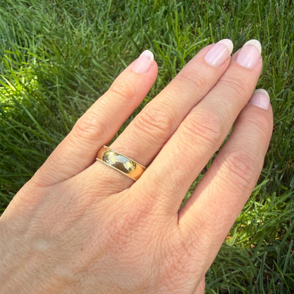 14K Solid Yellow Gold Wide Band Ring with Milgrain Edge 6.14mm, Size 7.75