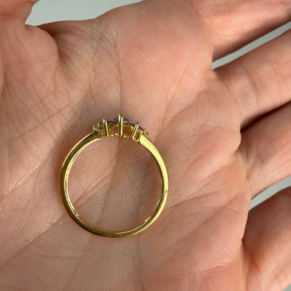 Solid 10k Yellow Gold Marquise Iolite and Diamond Accent Ring, Size 7