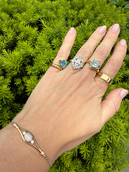 5.5-5.75" Solid 14K Yellow Gold Opal and Diamond&nbsp; Bracelet, 3.57 g