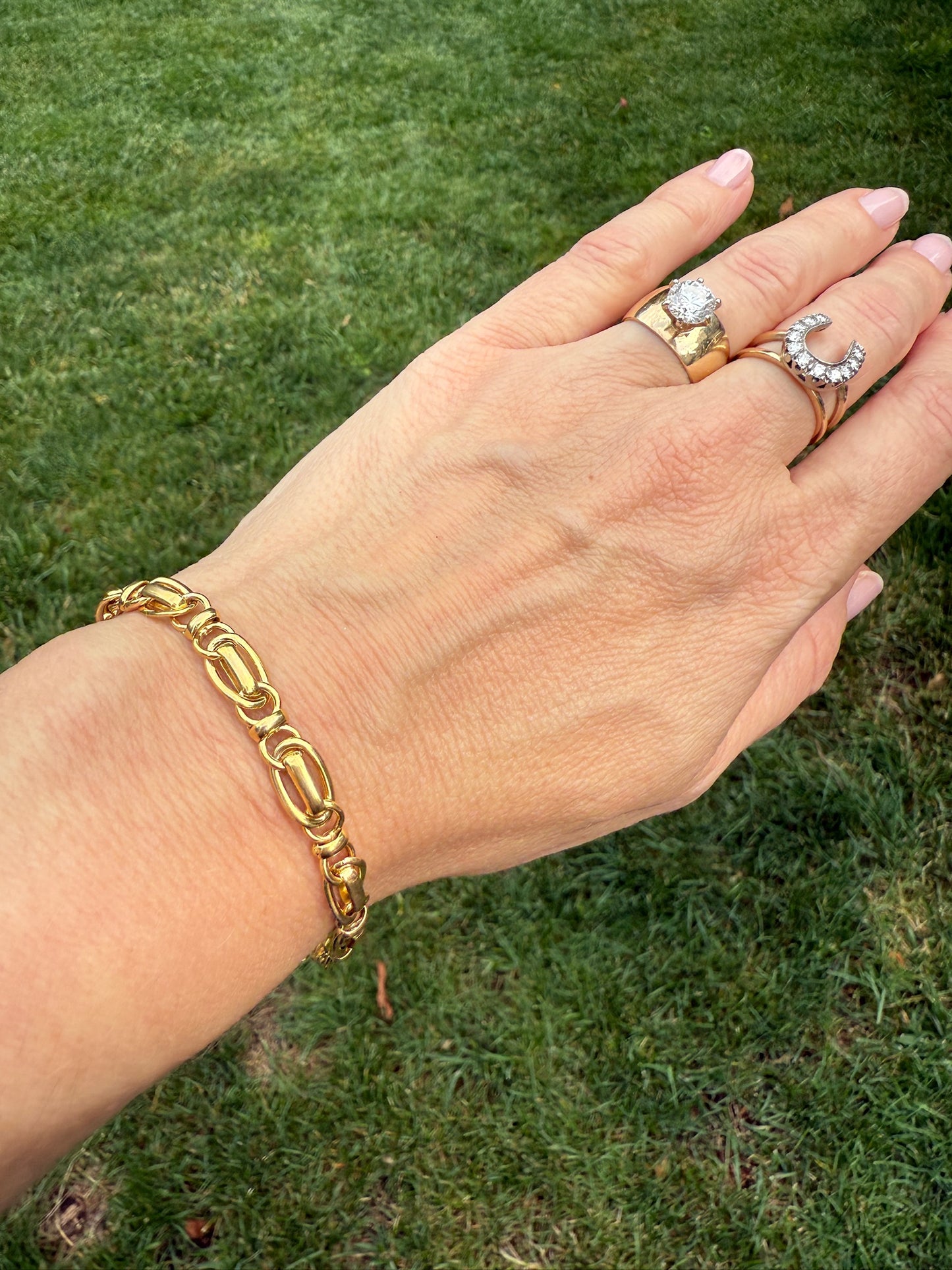 7.5" Italian Solid 14K Yellow Gold Fancy Link Bracelet, 5.75 g