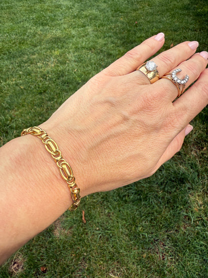 7.5" Italian Solid 14K Yellow Gold Fancy Link Bracelet, 5.75 g