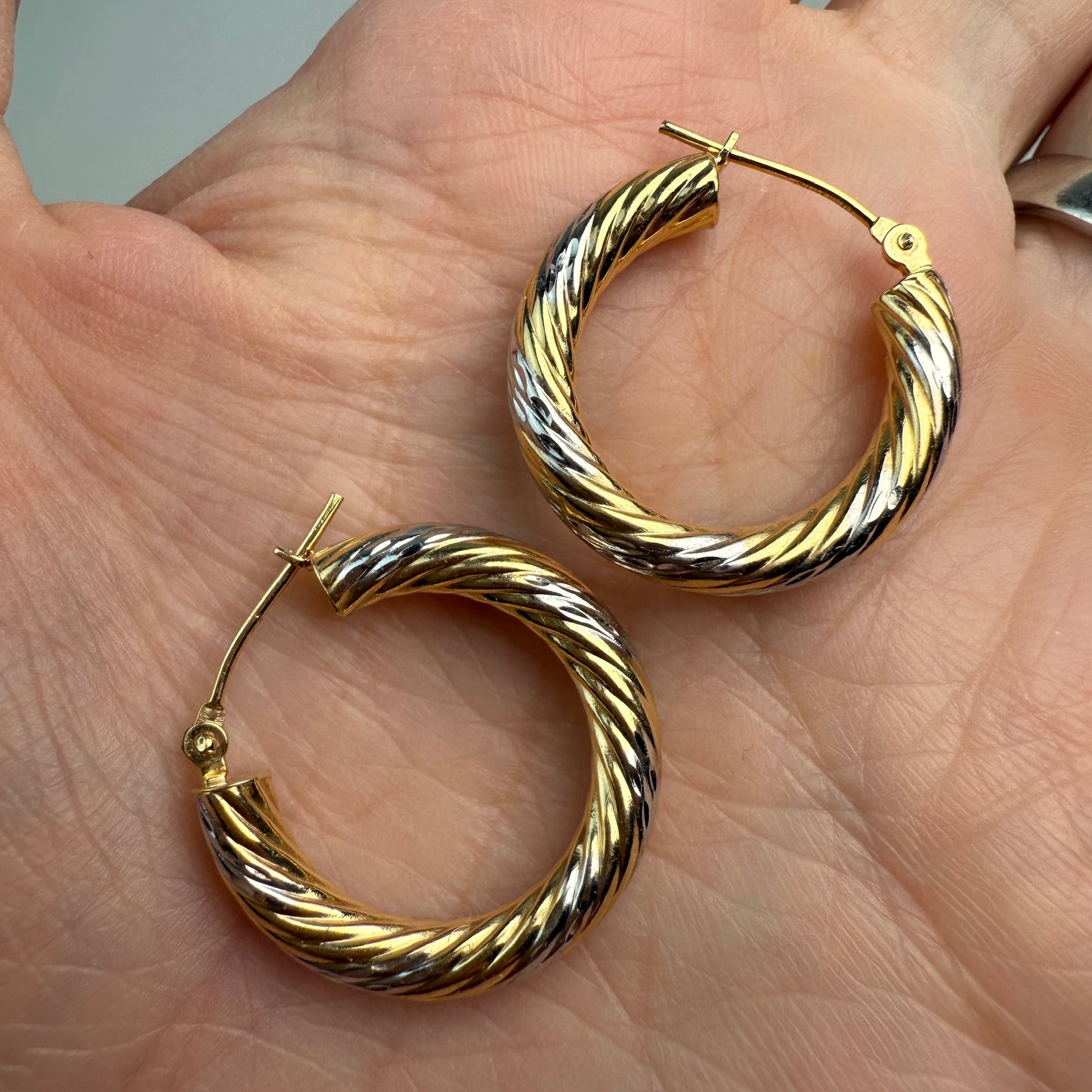 14k Solid Two-tone Michael Anthony Twisted Hoop Earrings, 2.07 g