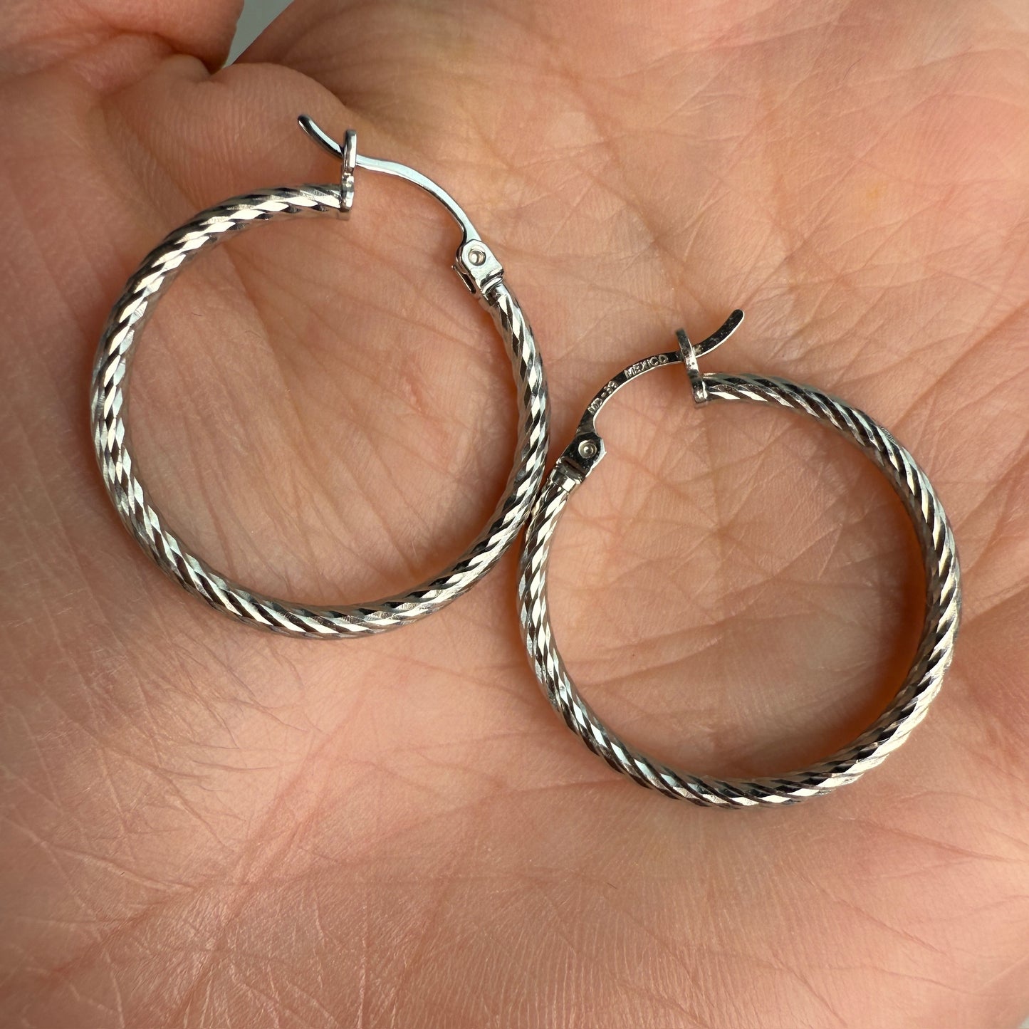 14K Solid White Gold Mid-Size Twisted Rope Hoops, 2 g