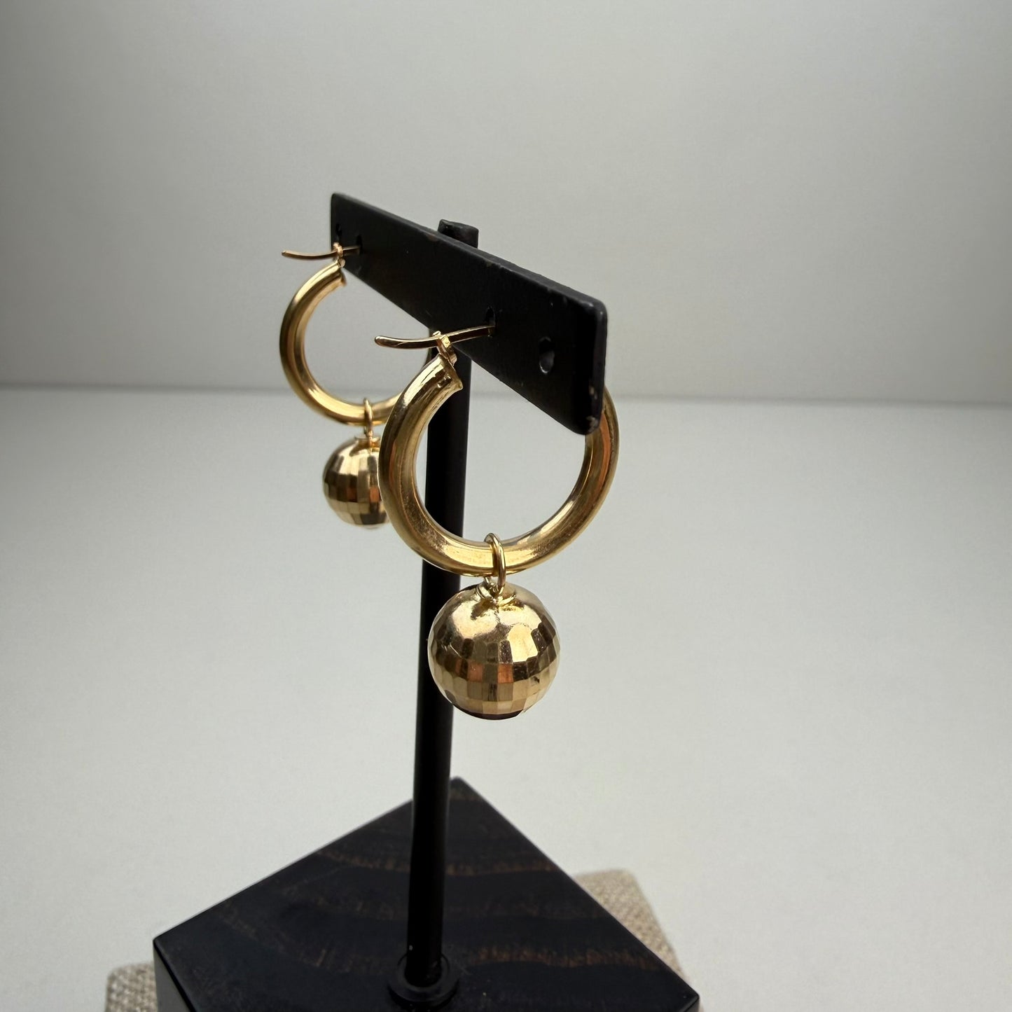 Estate 14k Solid Yellow Gold Hoop with Removable Disco Ball Earrings