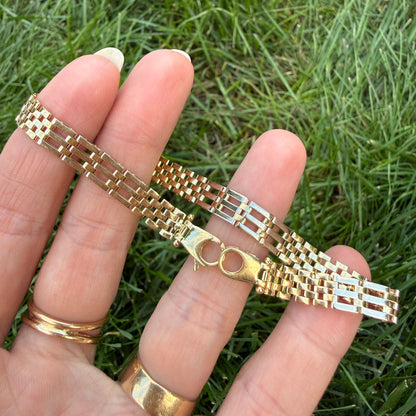 7.75" Solid 14K Yellow Gold Geometric Link Bracelet with Statement Lobster Clasp, 9.81 g