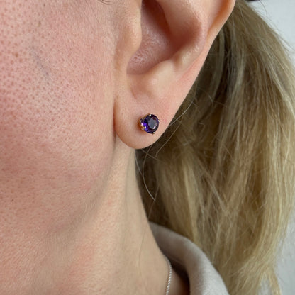 14K Solid Yellow Gold Flower Earring Jackets with Amethyst Stud earrings, 1.75 g
