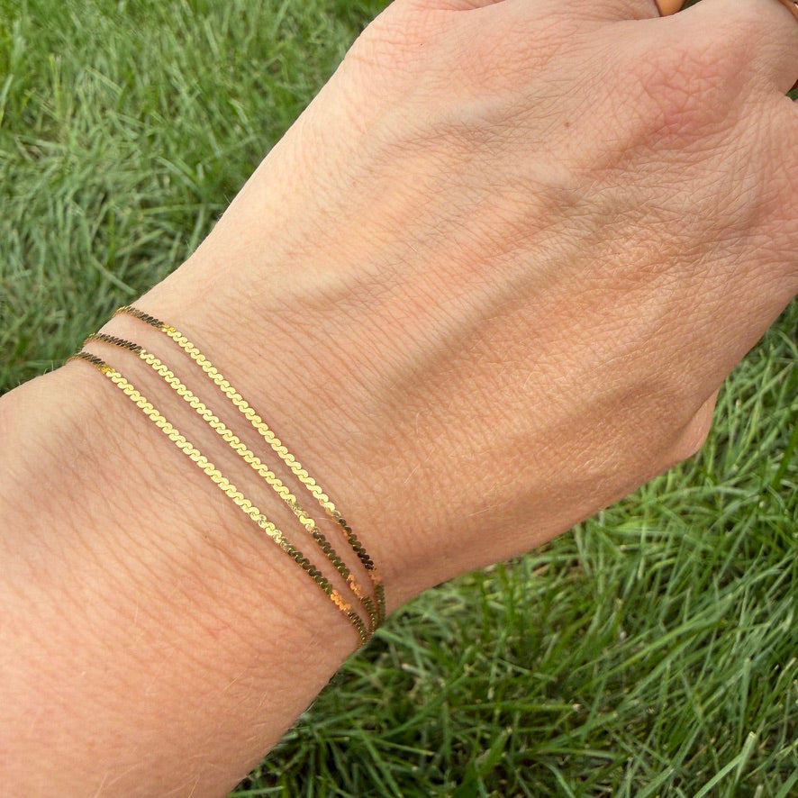6.5" Solid Italian 14K Yellow Gold Three Strand Delicate S-Link Bracelet, 2.61 g