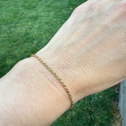 6.5" Italian Solid 14K Yellow Gold French Rope Chain Bracelet, 2.58 g