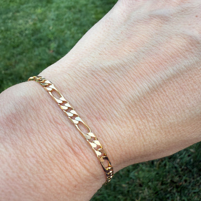 8" Italian Solid 14K Yellow Gold Figaro Bracelet, 5.25 g