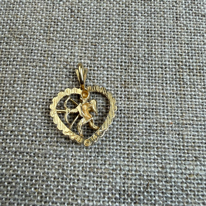 Solid 14K Yellow Gold Michael Anthony Gold Cupid Heart Pendant, 1.64 grams