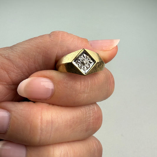 10K Vintage Solid Yellow and White Gold Classic Mid-century Illusion Ring, Size 7.75