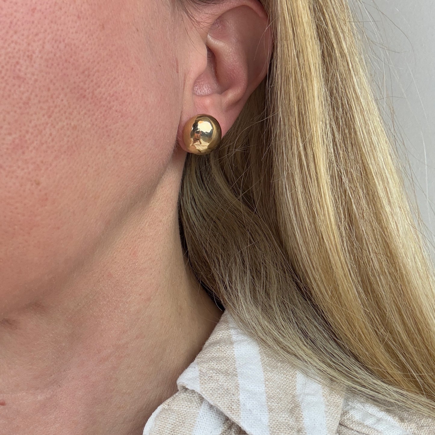 Estate 14k Solid Yellow Gold Classic Domed Earrings, 1.92 g