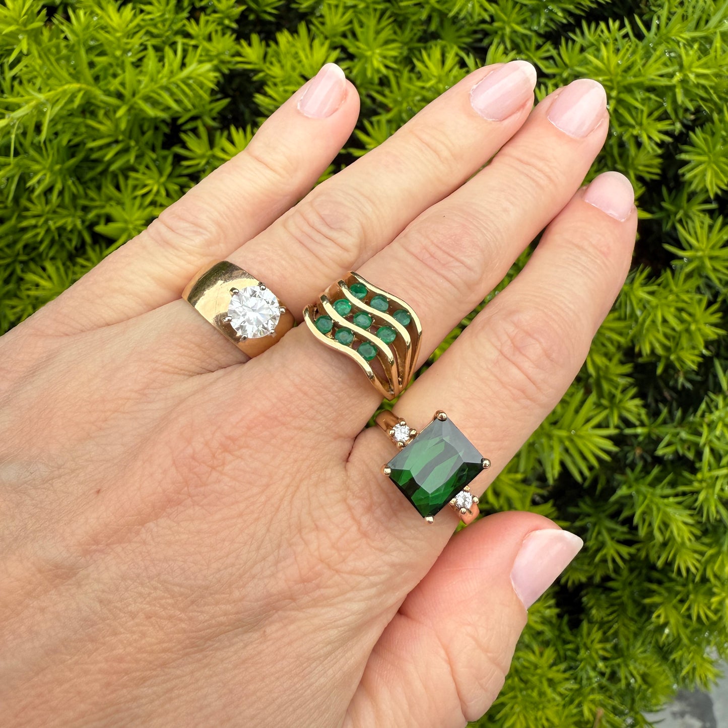 14K Natural Green Tourmaline (10.86 x 8.78) with diamonds Yellow Gold Statement Ring Size 8.25