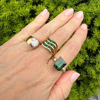 14K Natural Green Tourmaline (10.86 x 8.78) with diamonds Yellow Gold Statement Ring Size 8.25