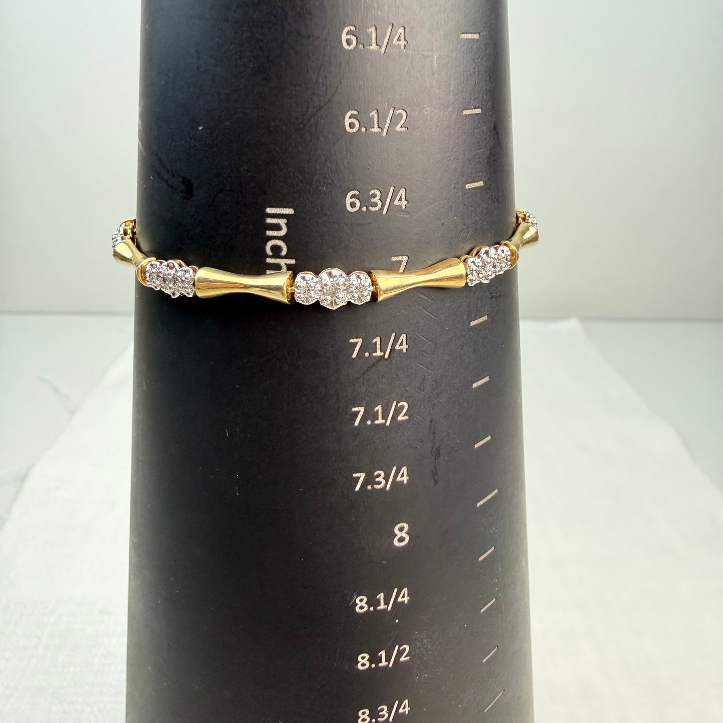 Vintage Solid Two-tone 10K Bow-tie Diamond Bracelet, 7"