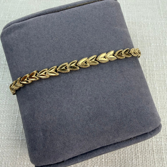 6.75" Solid 14K Yellow Gold Leaf Link Bracelet, 7 g