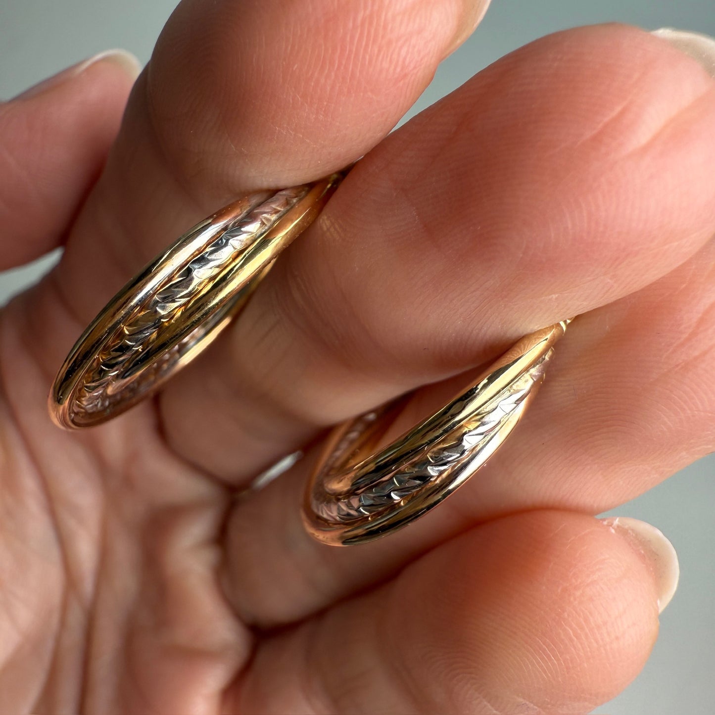 Italian 14k Solid Two-tone Gold Hoop Earrings, 1.85 g