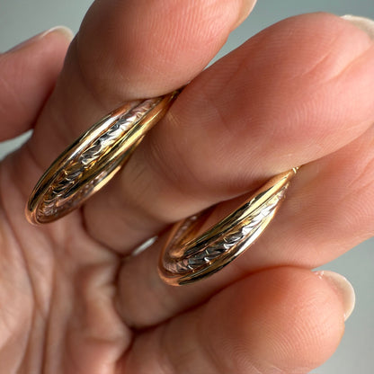 Italian 14k Solid Two-tone Gold Hoop Earrings, 1.85 g