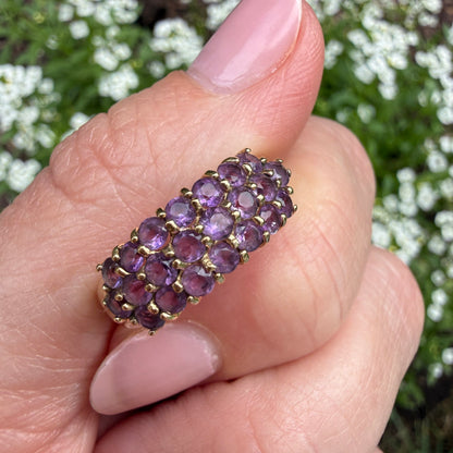 Solid 10K Yellow Gold Multi-Stone Amethyst Cluster Ring, Size 6.75