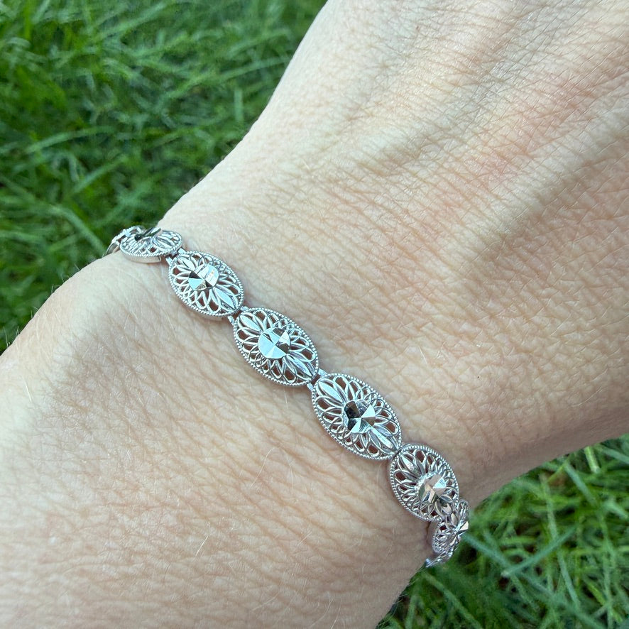 6.75" 14K White Gold Filigree Bracelet, 5.14 g