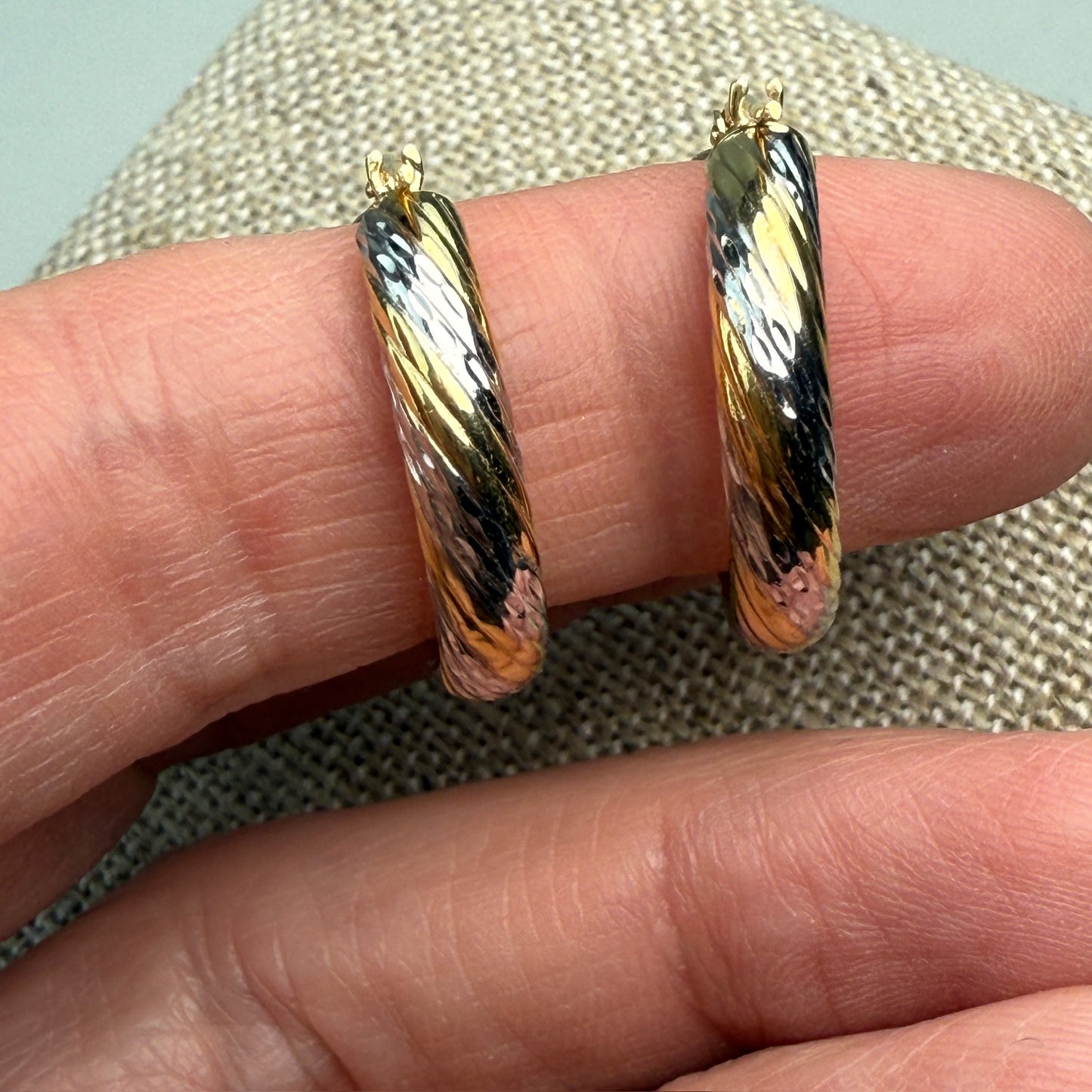 14k Solid Two-tone Michael Anthony Twisted Hoop Earrings, 2.07 g