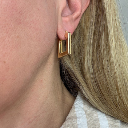 10K Solid Yellow Gold Contemporary Structured Hoop Earrings, 2.35 g