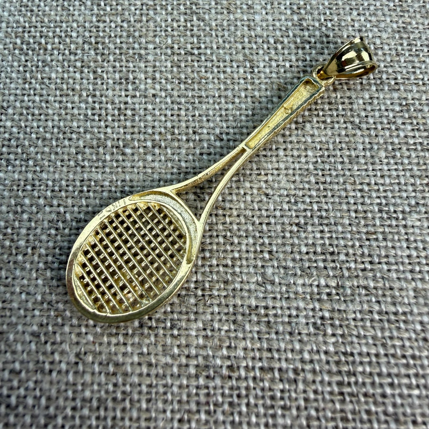 Solid 14K Yellow Gold with Diamond Tennis Racket Pendant Charm, 3.62 grams