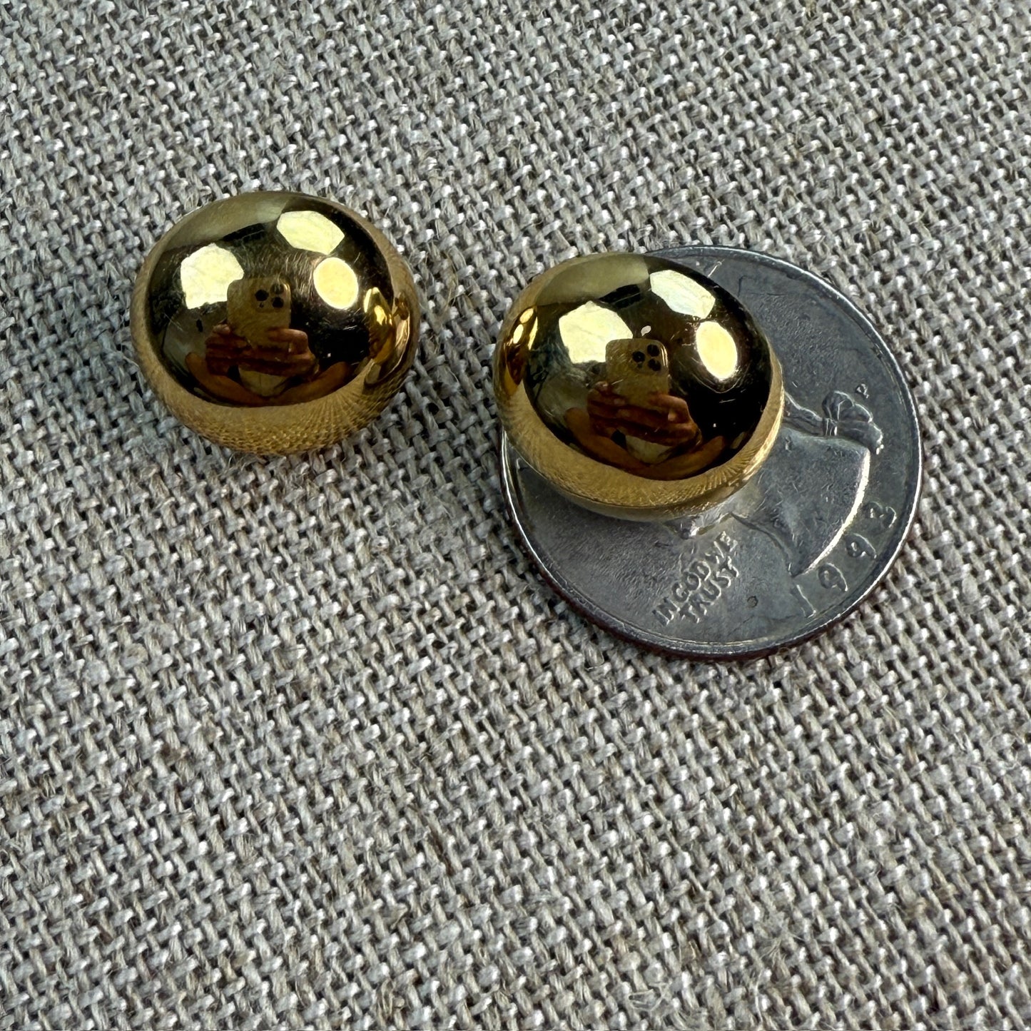 14K Solid Yellow Gold Polished Dome Stud Earrings, 2.25 g