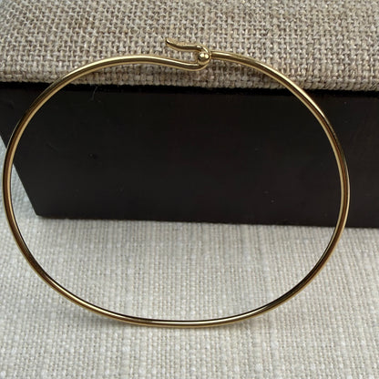 Solid 14K Yellow Gold Classic Hook and Ball Clasp Bangle, 6.75"