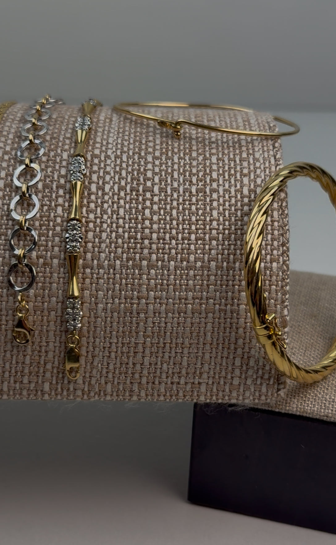 Vintage Solid 10K Two-tone Rectangular Link Bracelet, 7.25"