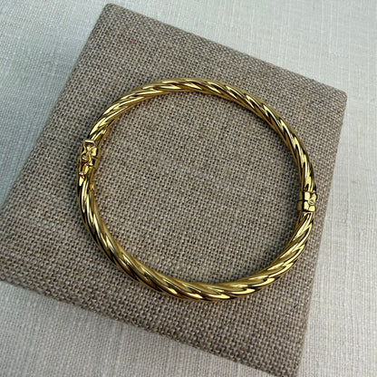 Italian Solid 10K Yellow Gold Swirl Oval Bangle Bracelet , 7"